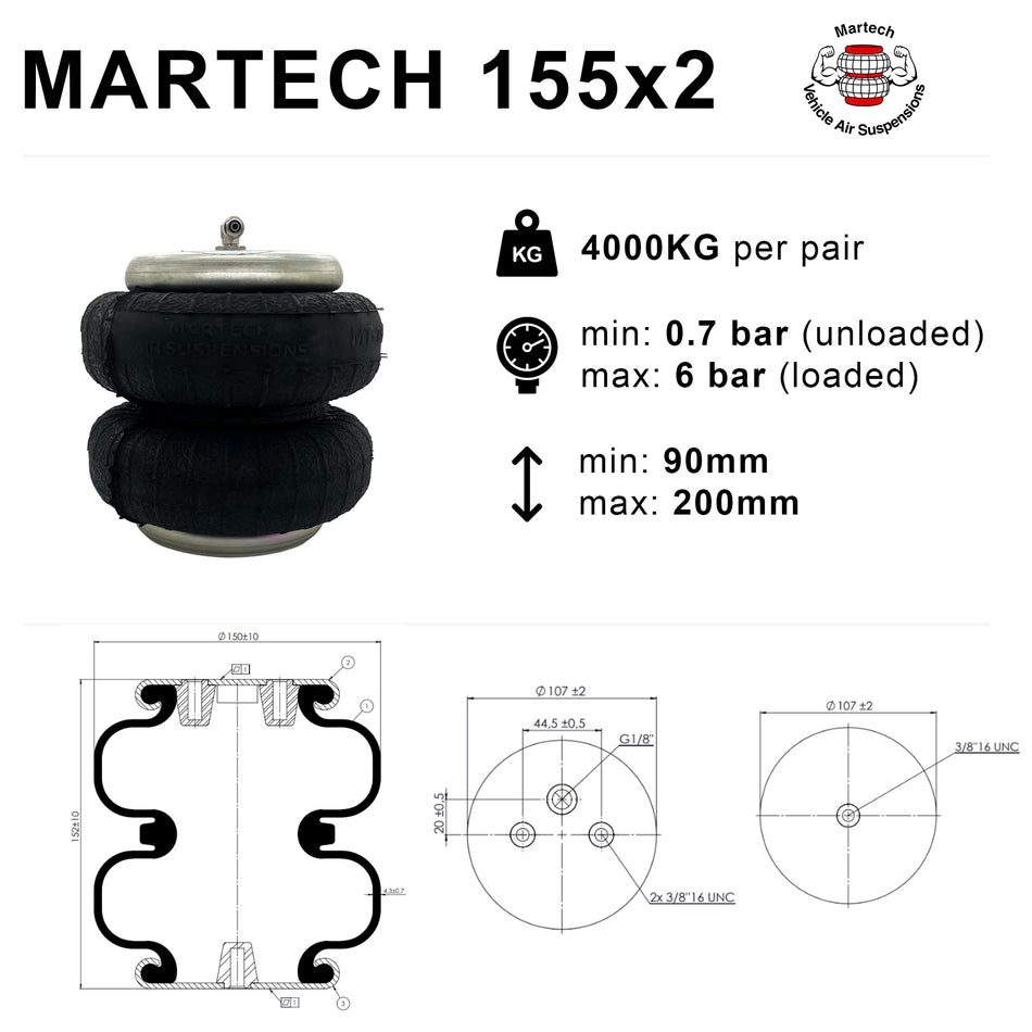 Martech 155/2 Air Suspension Air Bag - 4000KG